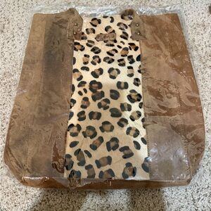 Leopard Print and Tan Tote Bag